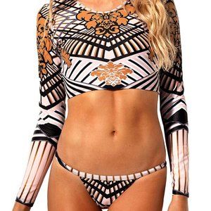 1 BRAND NEW Totem African Print Long Sleeve Tanga Swimsuit